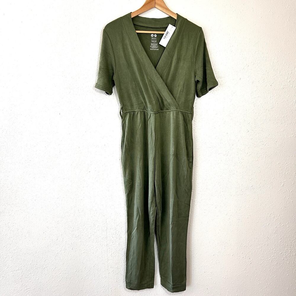 NWT Kindred Bravely Around The Clock Nursing Maternity Jumpsuit S Petite Green